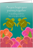 Wedding Congratulations Gay Men Two Honu and Tropical Flowers card