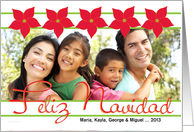 Christmas Spanish Feliz Navidad Photo Card with Red Poinsettias card