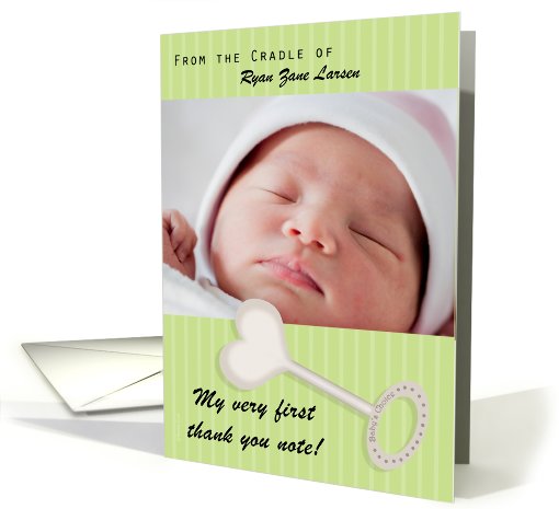 Photo Card Thank You Baby Gift from the Baby Green with Rattle card