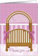 Cradle Ceremony Invitation Girl Daughter in Pink Mauve Baby Crib card