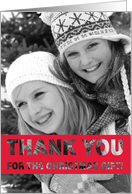 Thank You Christmas Gift Photo Card Simple Red Text Design card
