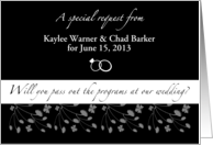 Invitation Hand Out Programs at Wedding Customizable Text Black White card
