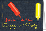 Engagement Party Invitation BBQ Barbeque Theme on Indigo Denim Look card