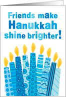Friends Hanukkah Whimsical Candles and Text in Blue card