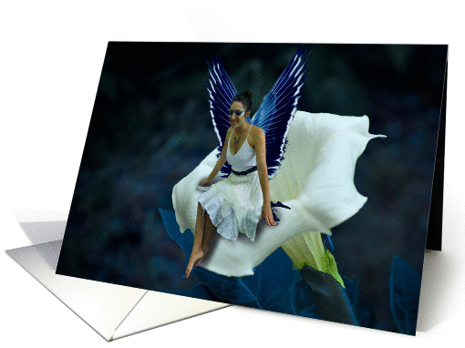 The Blue Fairy on a Moon Flower (blank inside) card (943984)