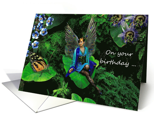 Happy Birthday Wishes Fairy Peacock Garden card (964613)