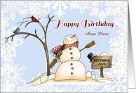 Customized Happy Birthday December w/Name - Snowman card