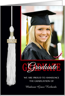 Graduation Party Invitation Red/Black Tassel Custom Photo, Name & Year card
