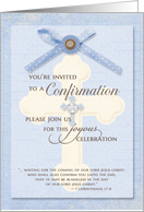 Confirmation Invitation - Blue w/ cross & ribbon card