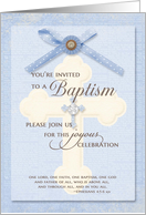 Baptism Invitation - Blue w/ cross & ribbon card