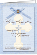 Baby Dedication Invitation - Blue w/ cross & ribbon card