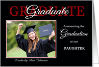 Daughter Graduation Announcement - Red / Black name & photo card