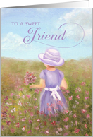 Friend Birthday - girl in lavender picking flowers card