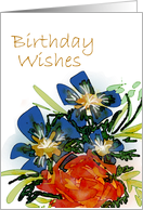 Birthday Wishes Blue Larkspur and Orange Roses Watercolor card