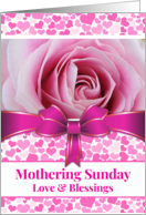Mothering Sunday Rose Colored Hearts and Rose with Ribbon card