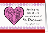 Boyfriend St Dwynwen’s Day Custom Front with Celtic Knots and Heart card
