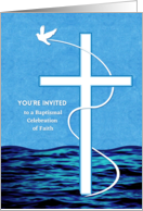 Baptism Invitation with White Dove and Cross Over Water card