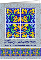 Anniversary for Dad and Stepmom with Art Nouveau Leaf Tiles card