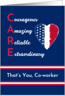 For Coworker Nurses Day with Patriotic Heart and CARE Acronym card