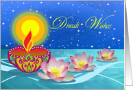 Diwali with Diya Oil Lamp and Lotus Flowers Floating on Water card