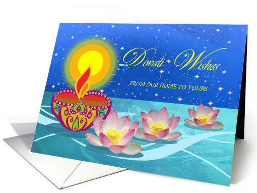 Diwali From Our Home to Yours with Diya and Lotus Flowers card