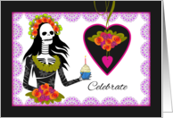 Gothic Birthday with Catrina Skeleton Holding Cupcake card