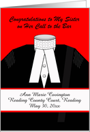 Custom Front, Call to the Bar for Sister, Barrister Clothing Design card