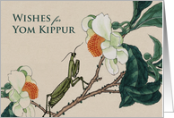 Funny Wishes for Yom Kippur with Praying Mantis and Fruit Blossoms card