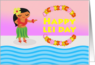 Happy Lei Day, Hawaiian May Day, Hula Dancer on Beach card
