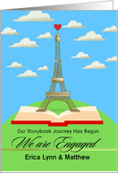 We are Engaged Custom Front Eiffel Tower with Heart and Storybook card