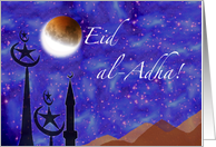 Eid al Adha with Starry Night and Crescent Moon card