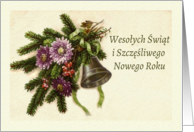 Polish Christmas Vintage Greens With Bell and Flowers Arrangement card