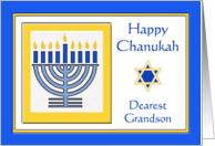 Grandson Chanukah with Menorah in Blue and Yellow card