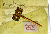 For Judge Winning Election Congratulations Custom Front with Gavel card