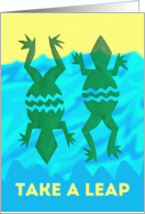 Leap Year Day with Leaping Rain Frogs and Water Waves card