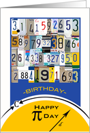 Birthday on Pi Day License Plate Numbers and Geometry Equation card
