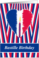 Birthday on Bastille Day with French Flag Heart and Candle card