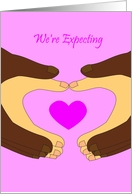 Pregnancy Expecting Announcement, Interracial Couple card