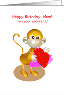 happy birthday, mom! from your favorite kid. cute monkey card