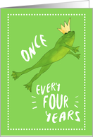 Leap Year Birthday Jumping Frog with Crown card