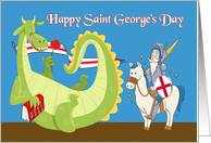 Saint George’s Day with Cute Dragon and Cute Saint George on Horseback card