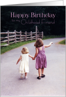 Happy Birthday Childhood Friend Girls Holding Hands on Country Road card