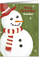 Grandson Red Hat Cute Snowman Merry Christmas with Woolen Scarf card