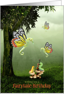 Kids Fairytale Birthday Flying Seahorses Caterpillars Mushroom Music card