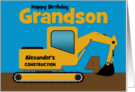 Grandson 4th Birthday Custom Name Yellow Excavator card