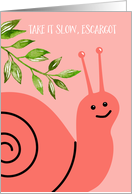 Cute Get Well Take it Slow Escargot Snail and Green Leaves Humor card