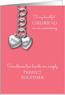 Girlfriend Dating Anniversary Silver Look Hearts Romantic Perfect Together card