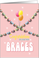 Congratulations on Getting Braces - Braces Pink and Green Girl card