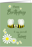 Happy Birthday Twins Two Cute Bees and Daisies card