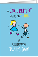 Happy Twins Day Girl Boy Stick Figures Cool Benefit card